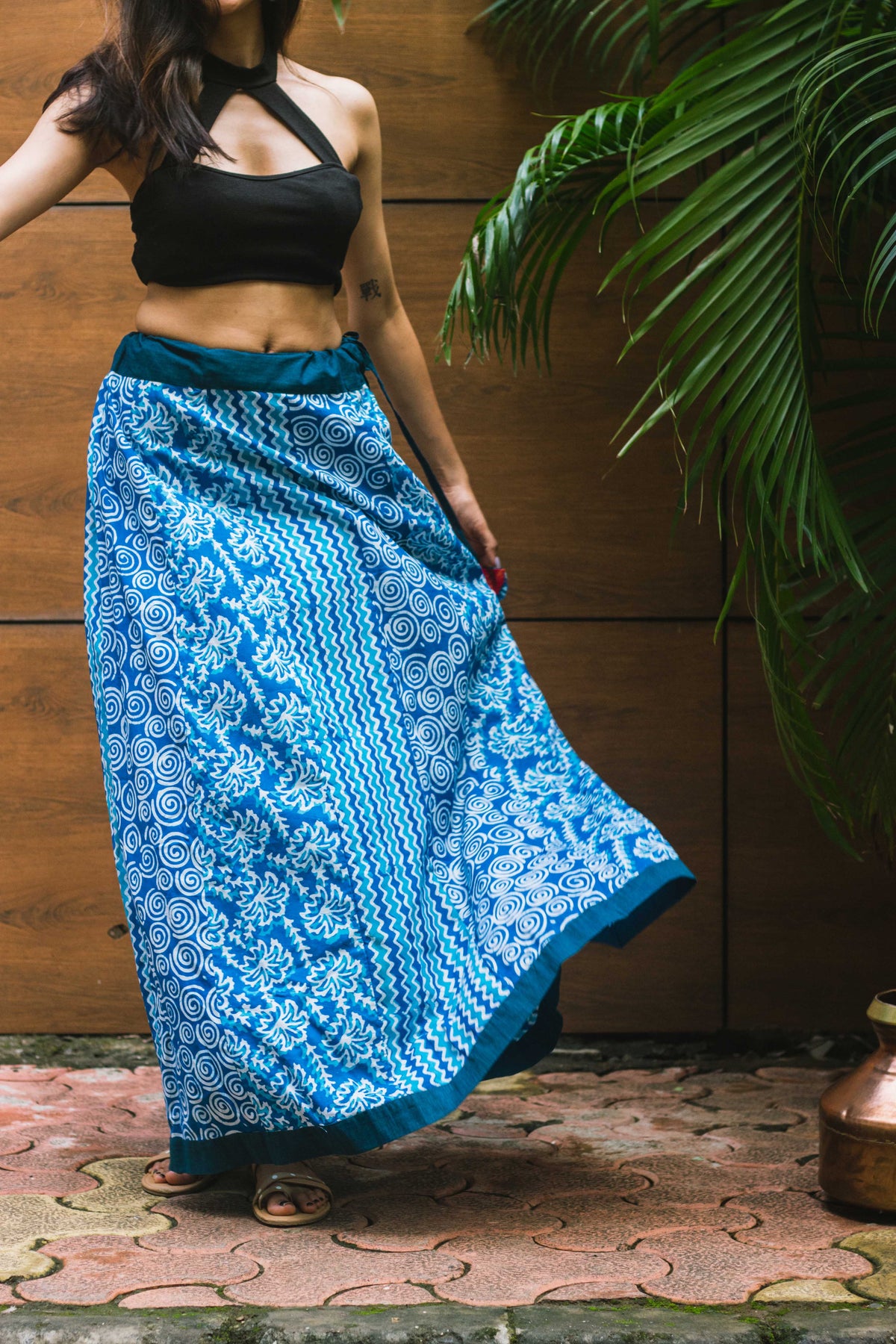 Blue Panelled Batik Skirt-5