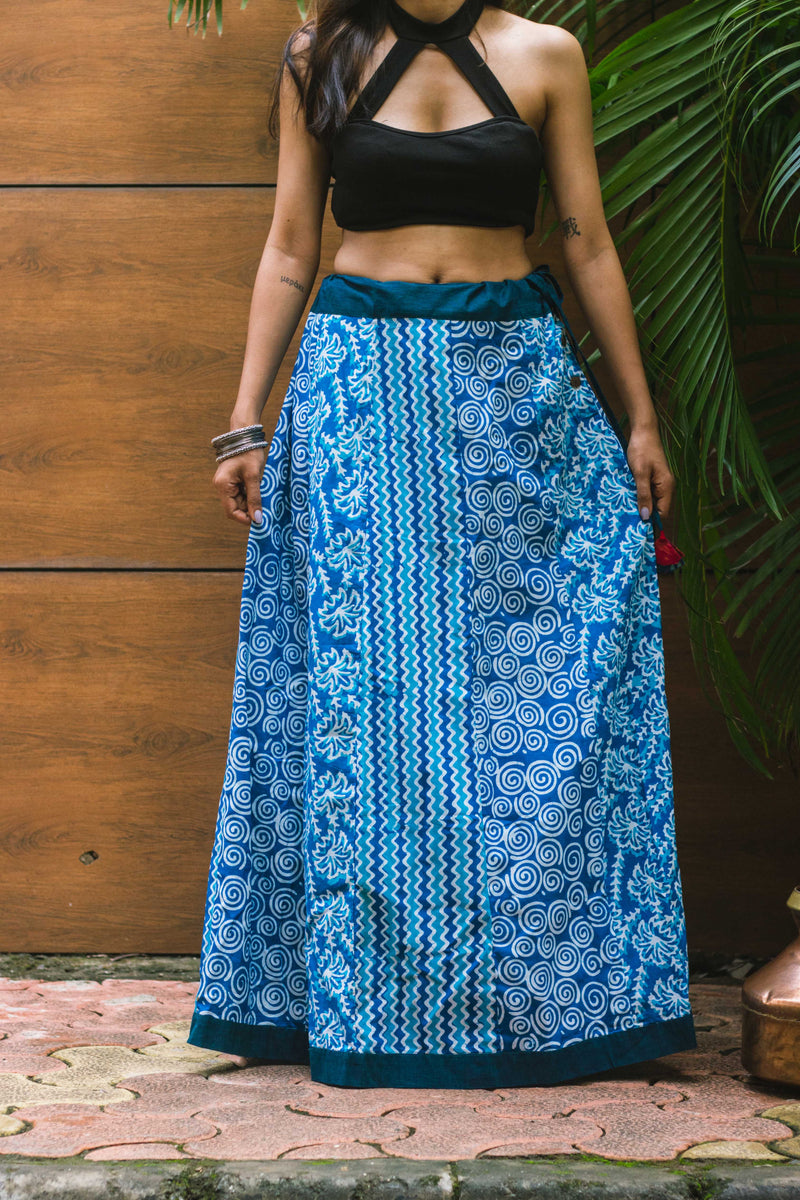 Blue Panelled Batik Skirt-2
