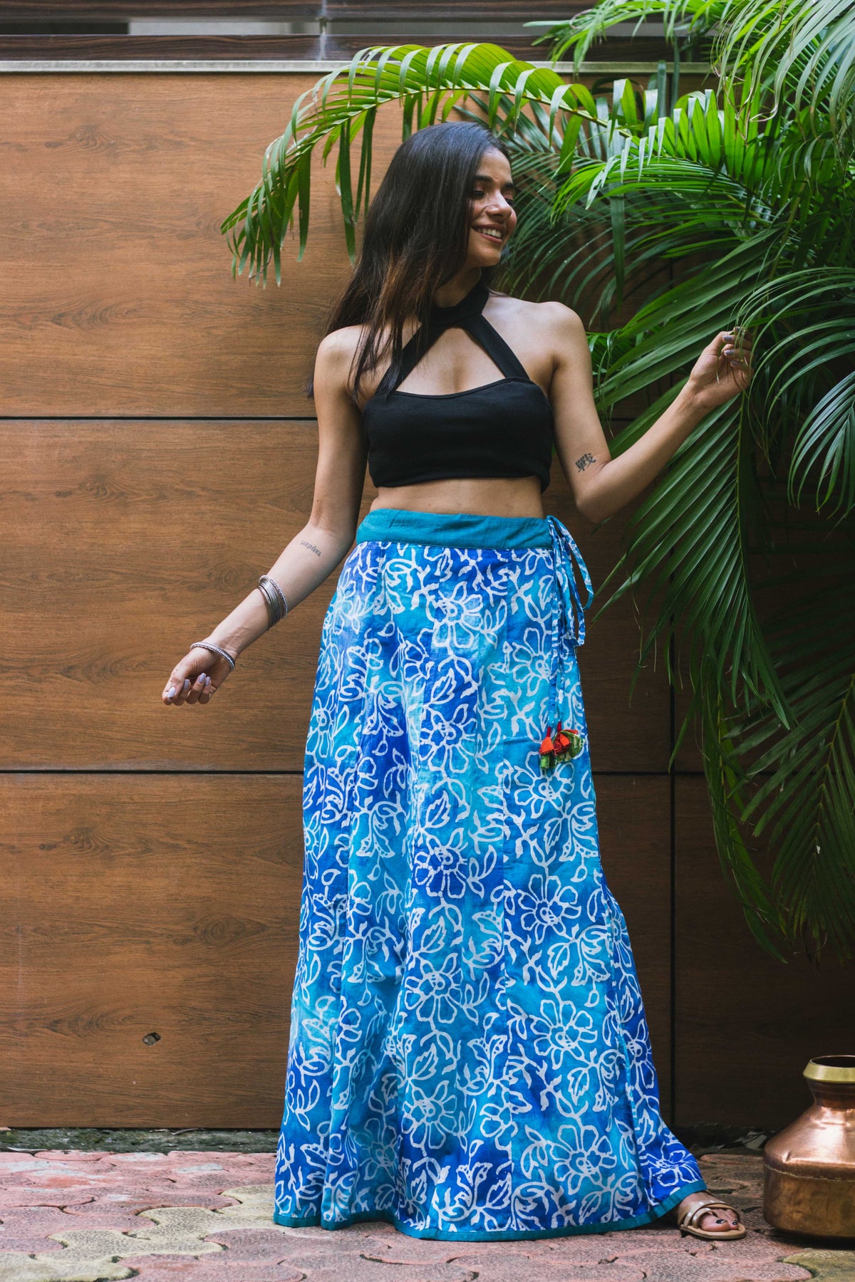 Blue Shaded Floral Skirt