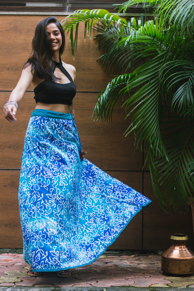 Blue Shaded Floral Skirt-3