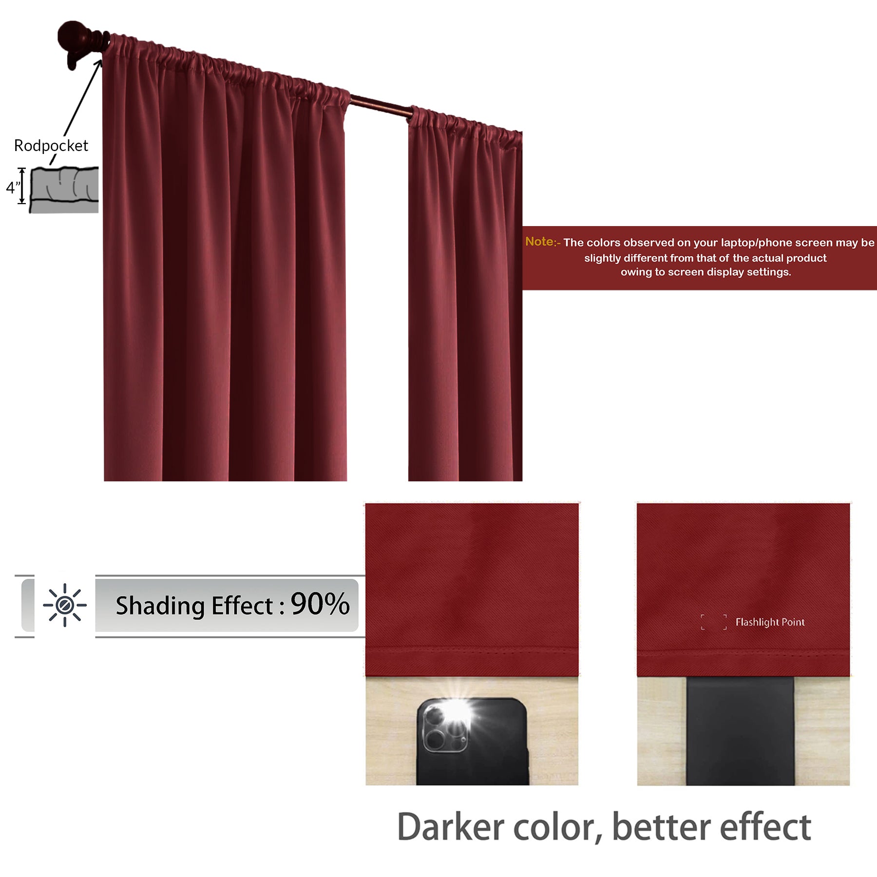 Fort Essential - Rod Pocket Blackout Curtain (Maroon)