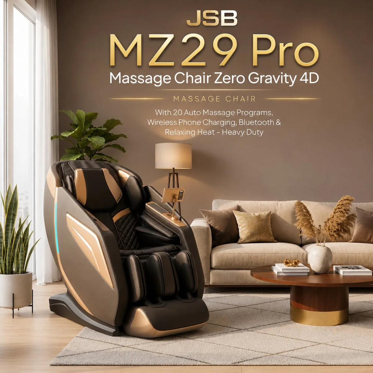 Massage Chair Zero Gravity 4D With 20 Auto Massage Programs Wireless Phone Charging Bluetooth & Relaxing Heat Heavy Duty