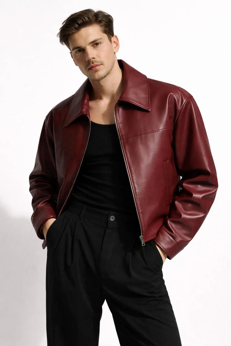 Premium Faux Maroon Leather Jacket For Men - Affordable Slim Fit Outerwear | Northly