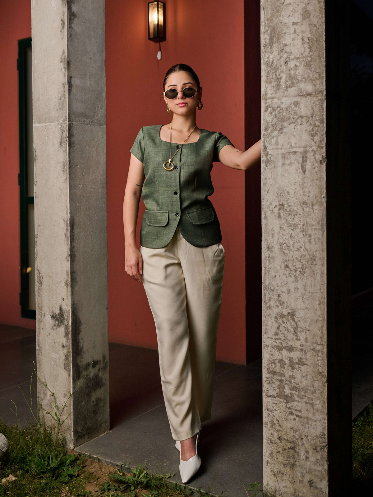 Position Forest Olive Vest & Trouser Set