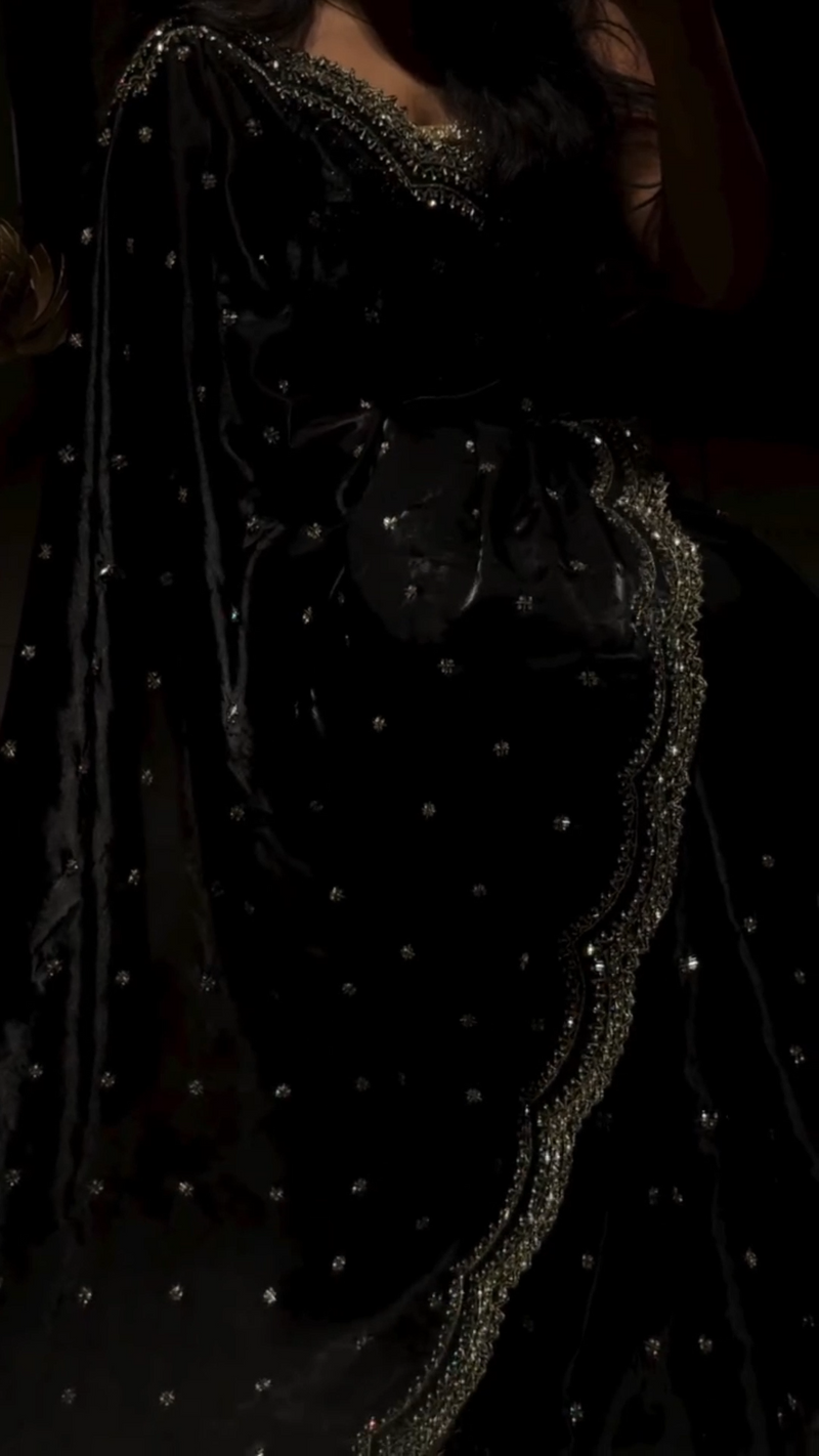 Midnight Black Cutdana, Sequence & Zari Work Saree
