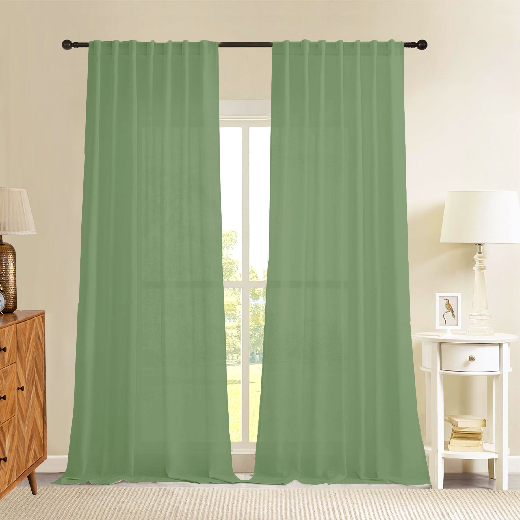 Fort Absolute - Back Tab Solid Sheer Curtain (Mint Green)-1