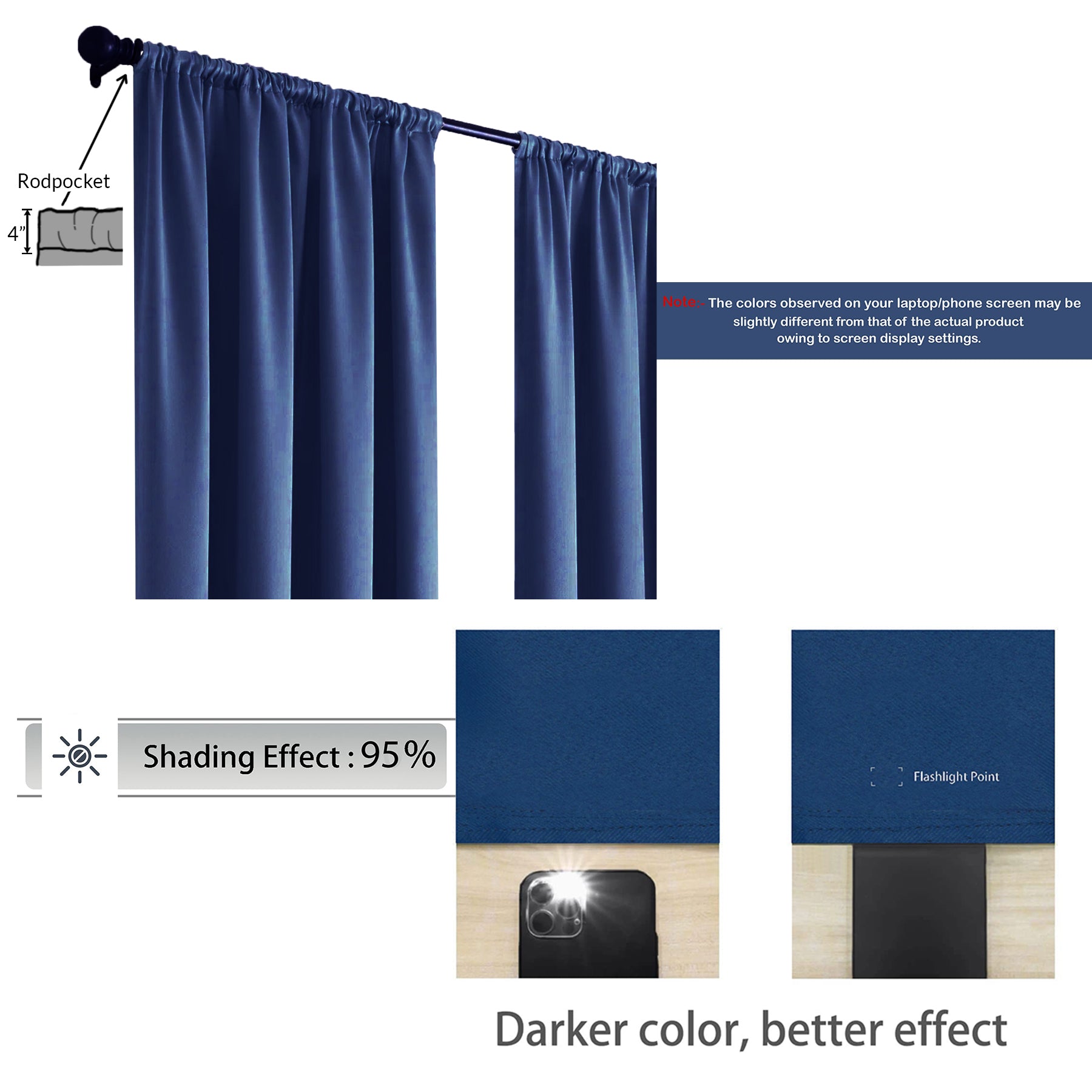 Fort Essential - Rod Pocket Blackout Curtain (Navy Blue)-2