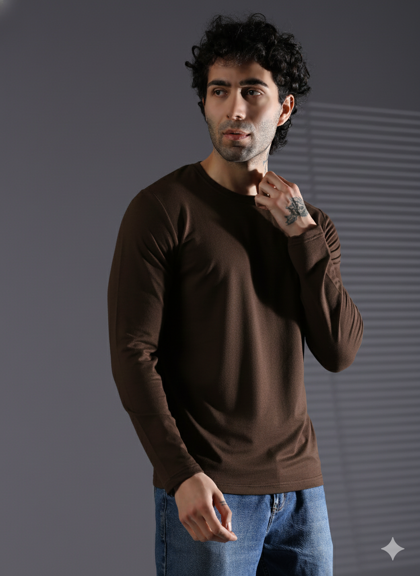 Naturefab Men's Organic Bamboo Full sleeve Terry Tshirt Coffee Bean-3