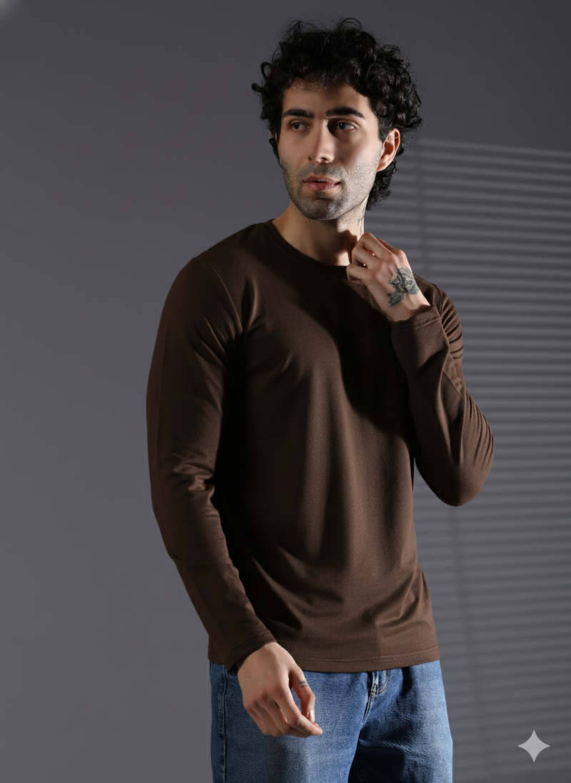Naturefab Men's Organic Bamboo Full sleeve Terry Tshirt Coffee Bean-3