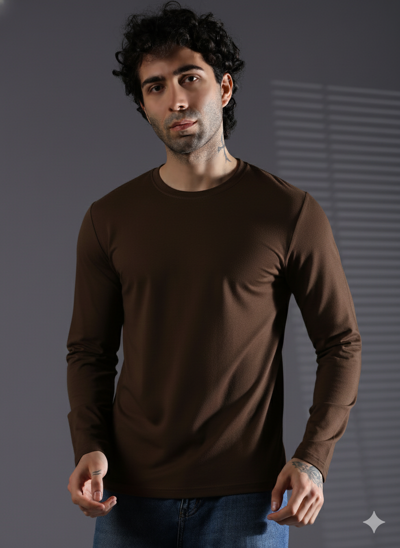 Naturefab Men's Organic Bamboo Full sleeve Terry Tshirt Coffee Bean-4
