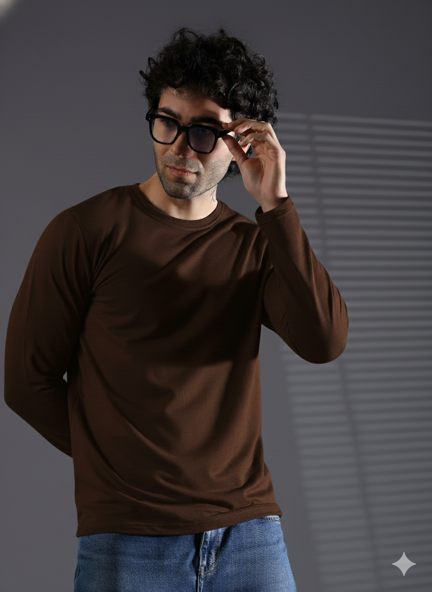 Naturefab Men's Organic Bamboo Full sleeve Terry Tshirt Coffee Bean-5