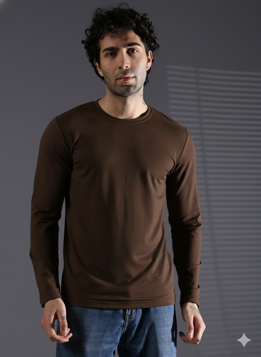 Naturefab Men's Organic Bamboo Full sleeve Terry Tshirt Coffee Bean-1