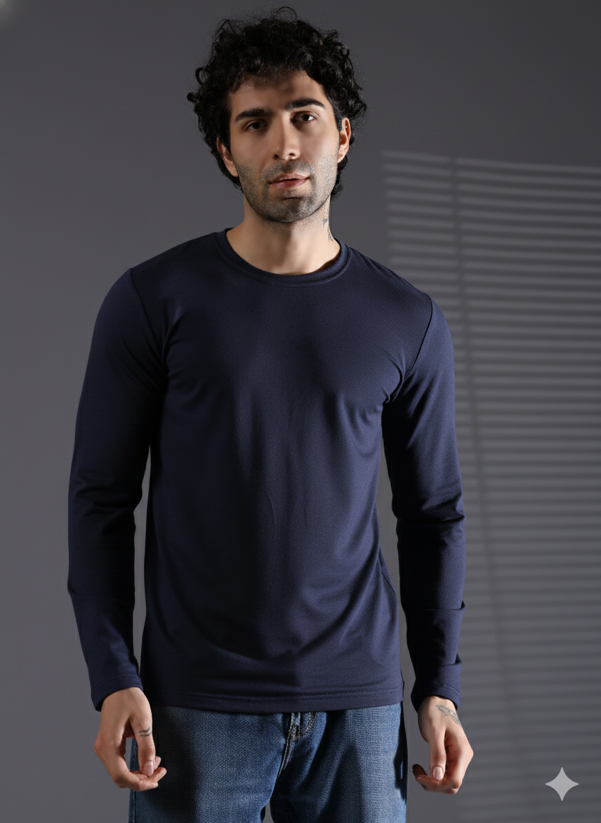 Naturefab Men's Organic Bamboo Full sleeve Terry Tshirt Mood Indigo-1