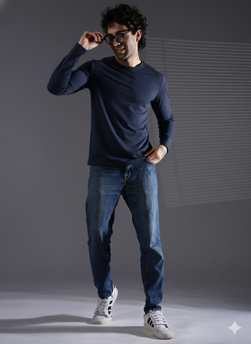 Naturefab Men's Organic Bamboo Full sleeve Terry Tshirt Mood Indigo-5
