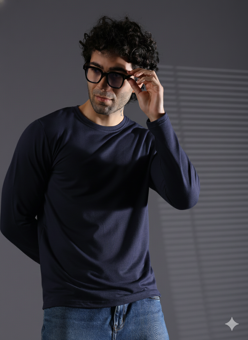 Naturefab Men's Organic Bamboo Full sleeve Terry Tshirt Mood Indigo-6