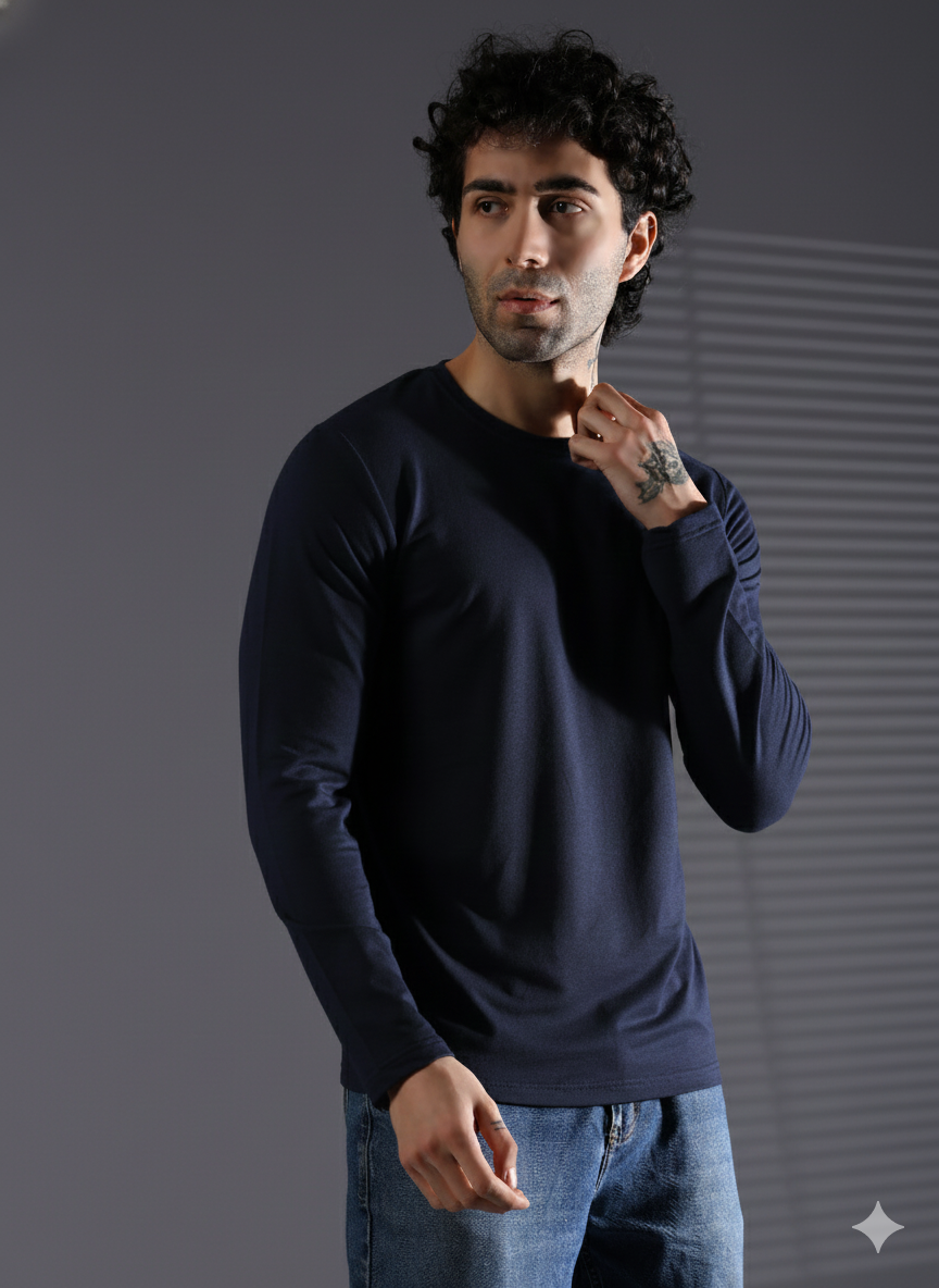 Naturefab Men's Organic Bamboo Full sleeve Terry Tshirt Mood Indigo-3