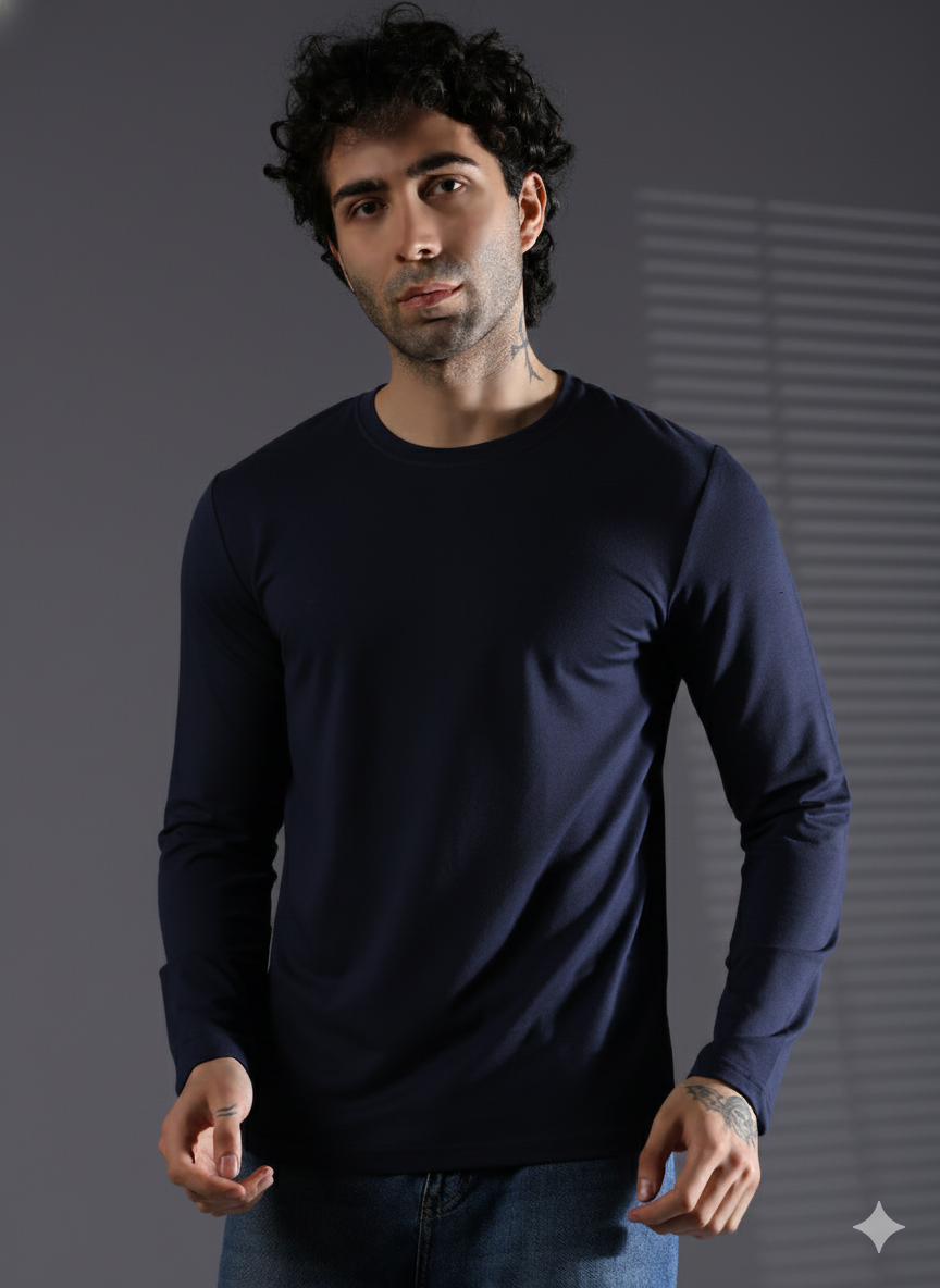 Naturefab Men's Organic Bamboo Full sleeve Terry Tshirt Mood Indigo-4