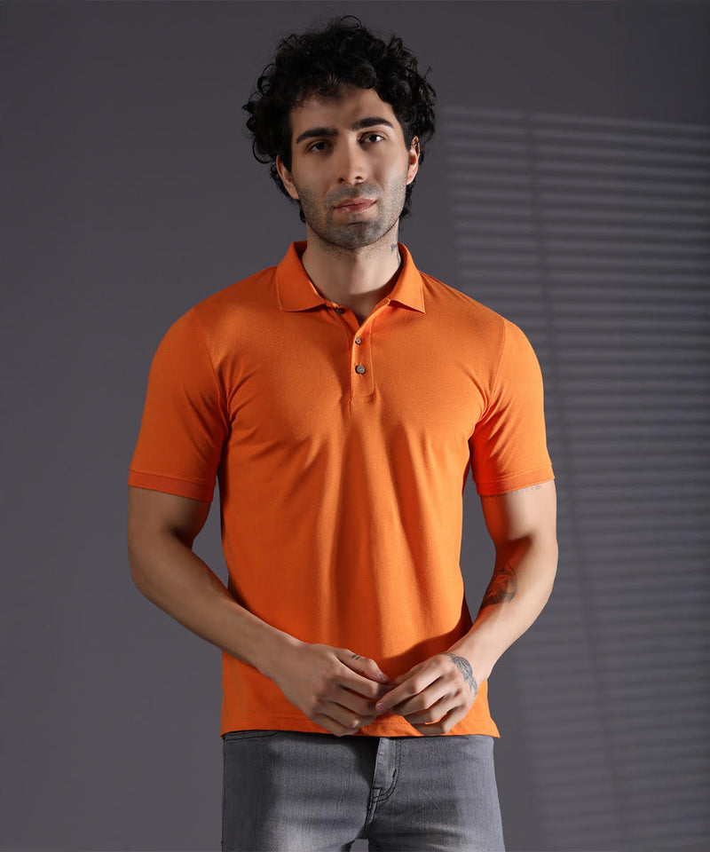 Naturefab Men’s Organic Bamboo Polo Tshirt Majestic Orange-1