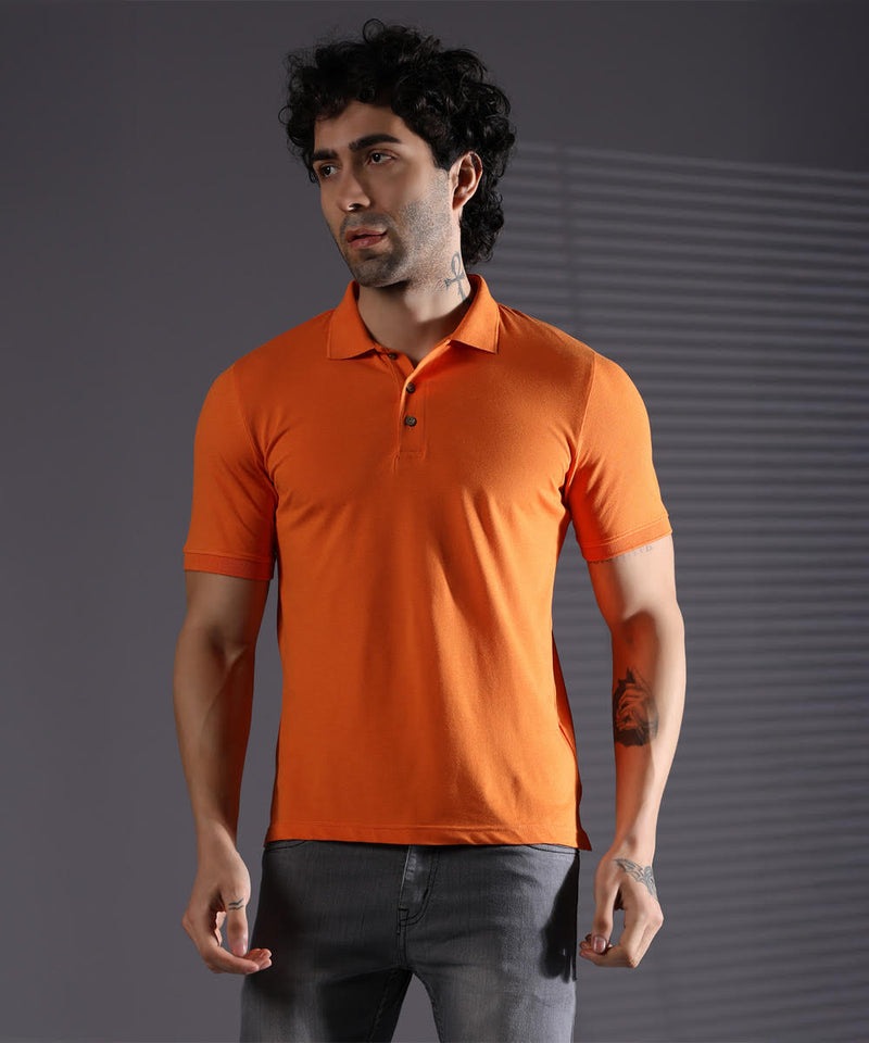 Naturefab Men’s Organic Bamboo Polo Tshirt Majestic Orange-2