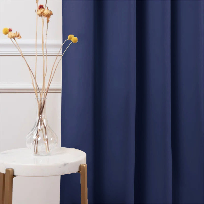 Fort Essential - Black Backing Solid Blackout Curtain (Navy Blue)-2