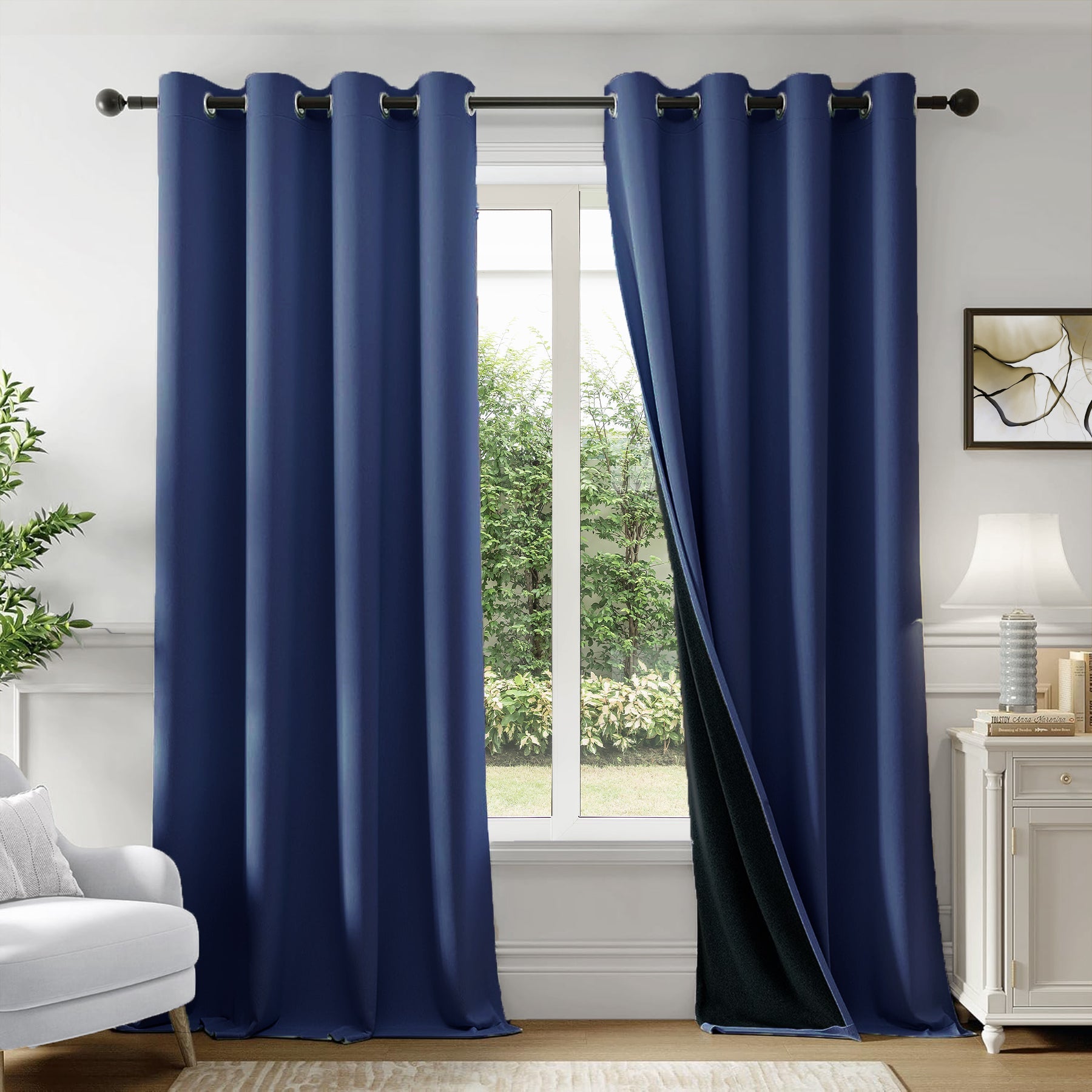 Fort Essential - Black Backing Solid Blackout Curtain (Navy Blue)-1
