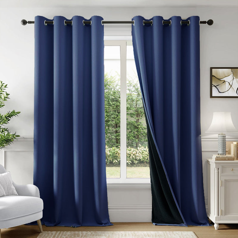 Fort Essential - Black Backing Solid Blackout Curtain (Navy Blue)-1