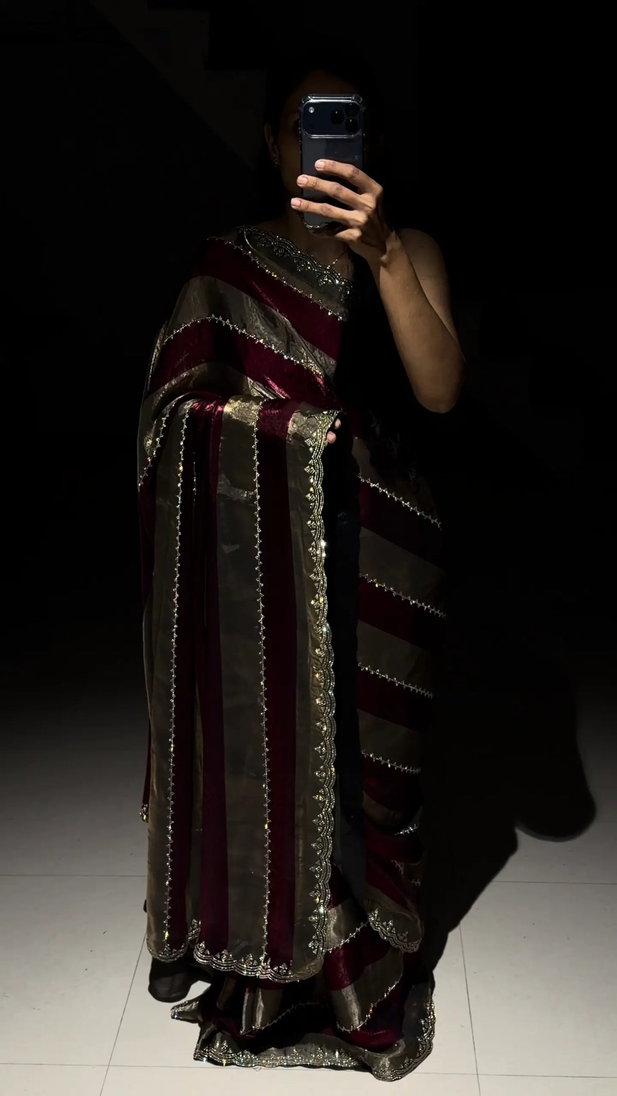 Nazam Royal Maroon Swarovski Designer Saree