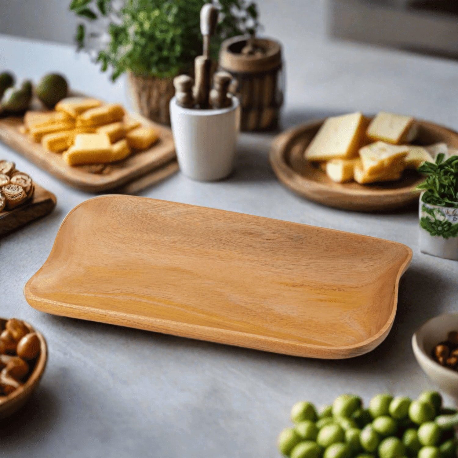 Neem Wood Rectangle Platter-1