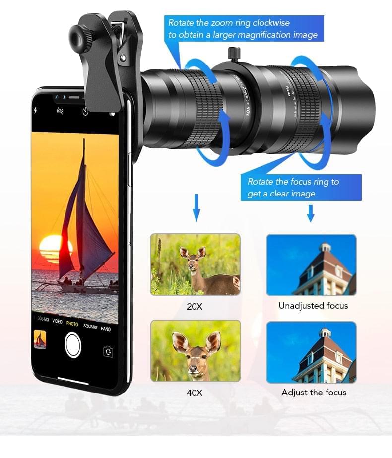 [Preorder] Apexel 20x-40x Zoom-in Zoom-out Telescopic Zoom Lens for Mobile engape26 Zoom - APEXEL INDIA - Mobile Lens - Mobile Camera Lens - Cellphone Accessories - Phone Lens - Smartphone Lens