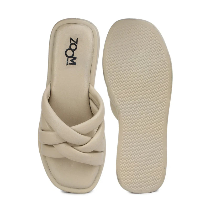 Stylish Women's Leather Slippers with Criss-Cross Design - L 212