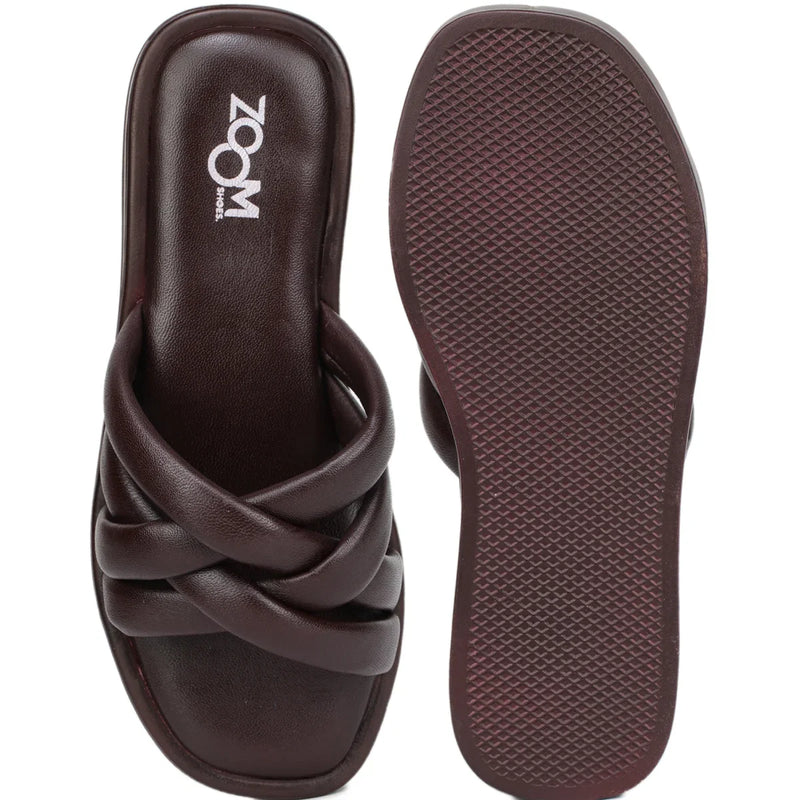 Stylish Women's Leather Slippers with Criss-Cross Design - L 212