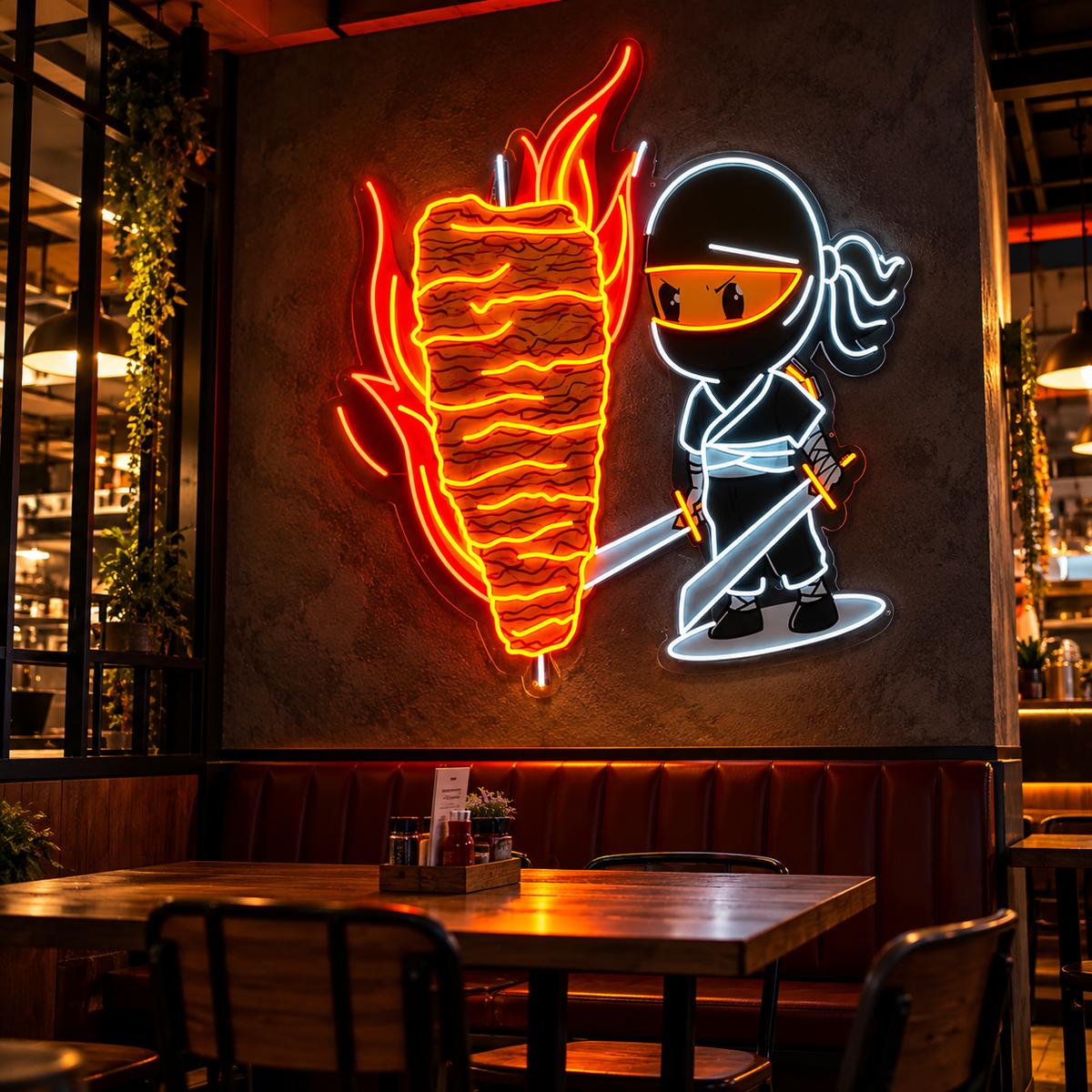 Ninja Shawarma Neon Sign – LED Döner Kebab Wall Light for Restaurant & Fast Food
