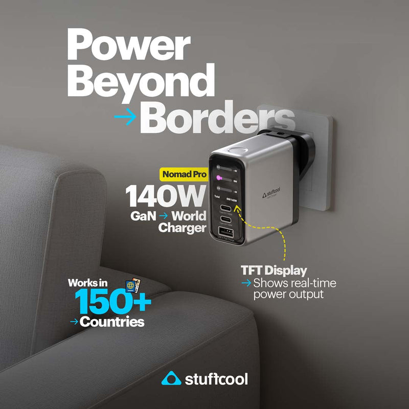 Nomad Pro 140W Multi Port GaN Fast Charger With World Travel Plugs