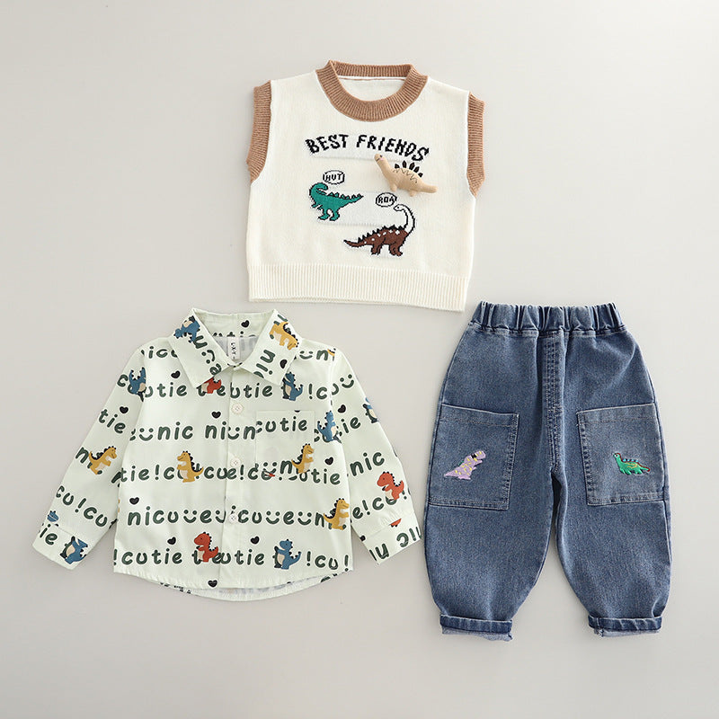 Boys 3 Piece Imported Cream Cord Set [BT-5K-6884] [1 - 5Years]
