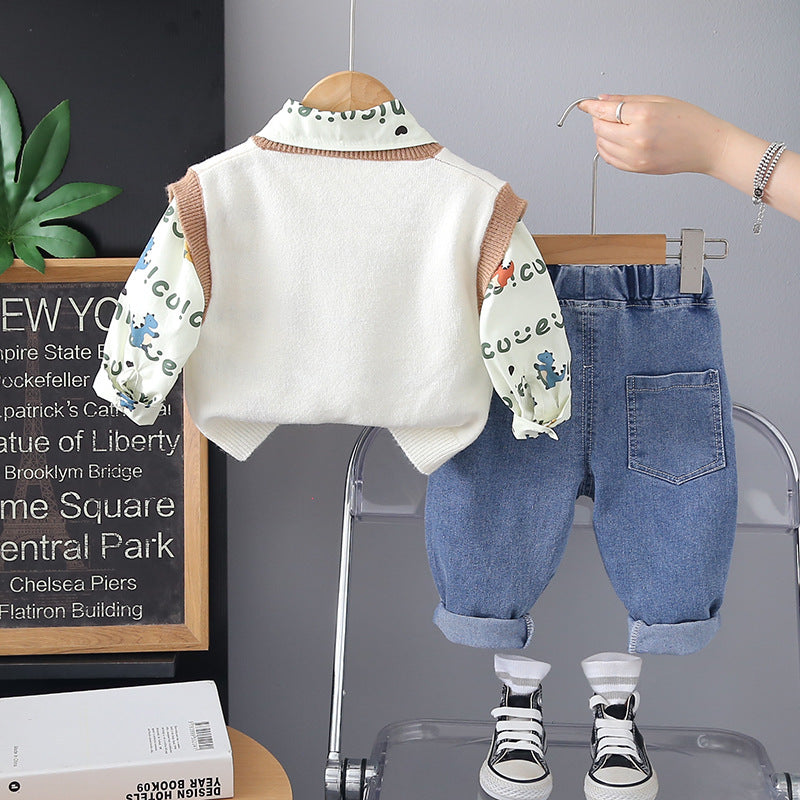 Boys 3 Piece Imported Cream Cord Set [BT-5K-6884] [1 - 5Years]