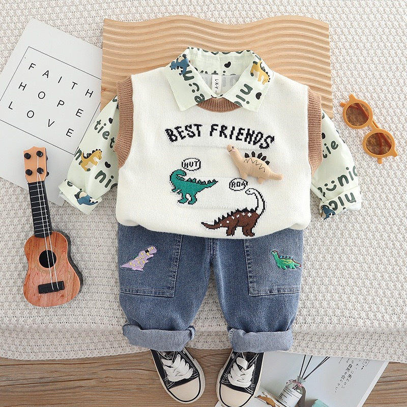 Boys 3 Piece Imported Cream Cord Set [BT-5K-6884] [1 - 5Years]