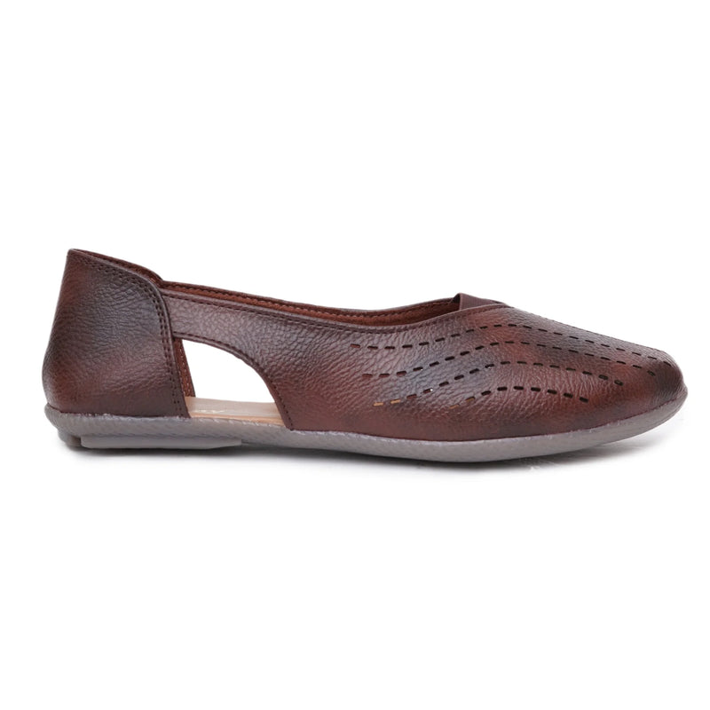 Stelway Brown Lasercut Ballet Flats-2