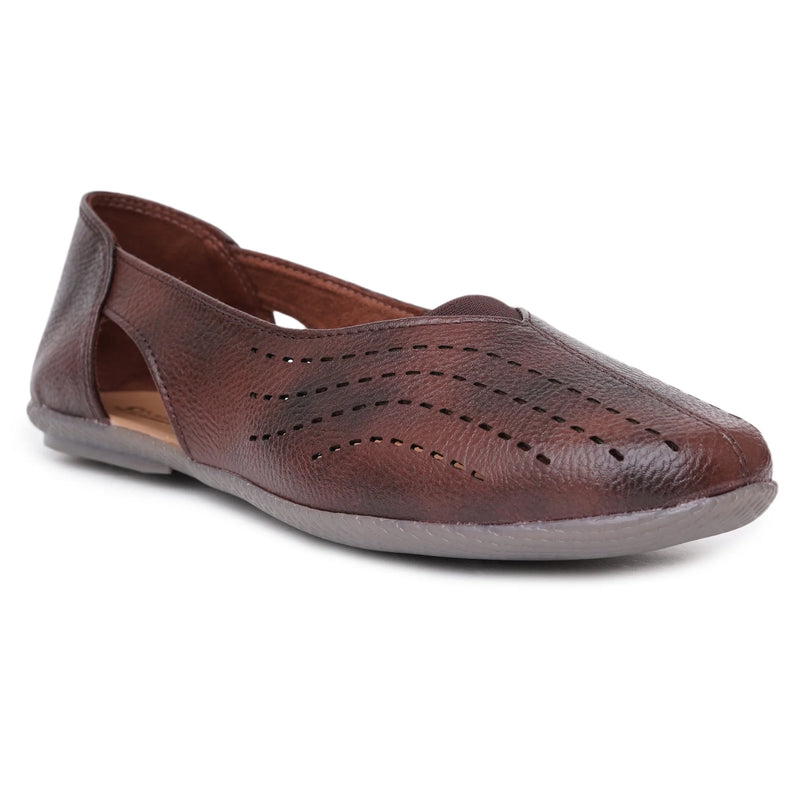 Stelway Brown Lasercut Ballet Flats-4