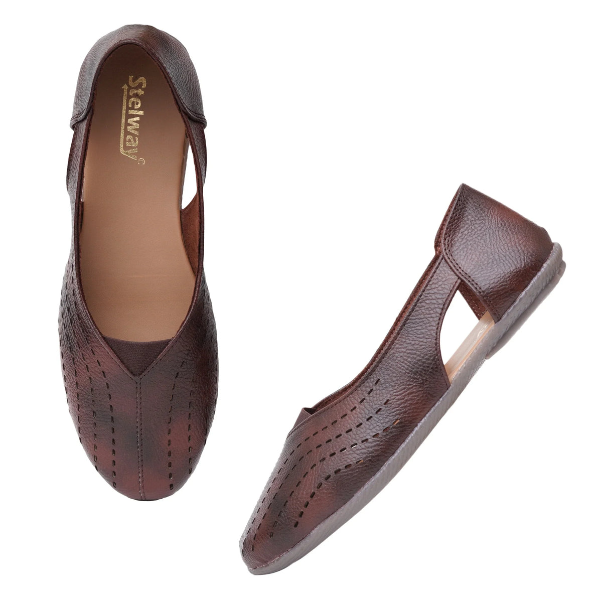 Stelway Brown Lasercut Ballet Flats-5