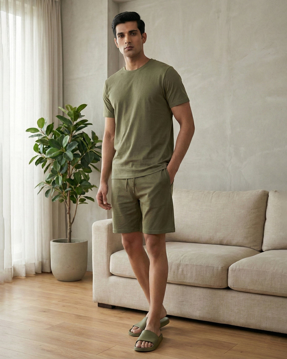 Hushy Bamboo Shorts  (Olive Green)