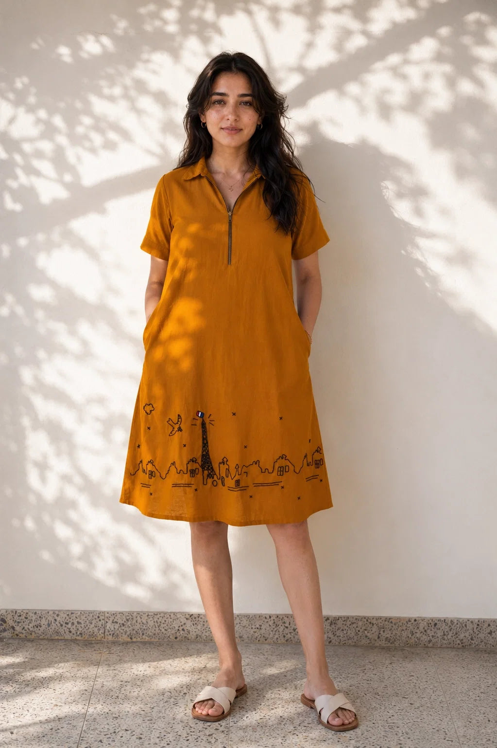 Burnt Orange Embroidered Dress