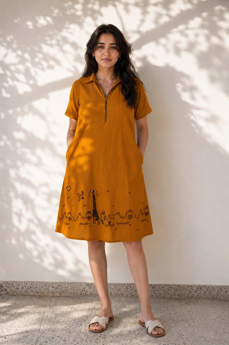 Burnt Orange Embroidered Dress