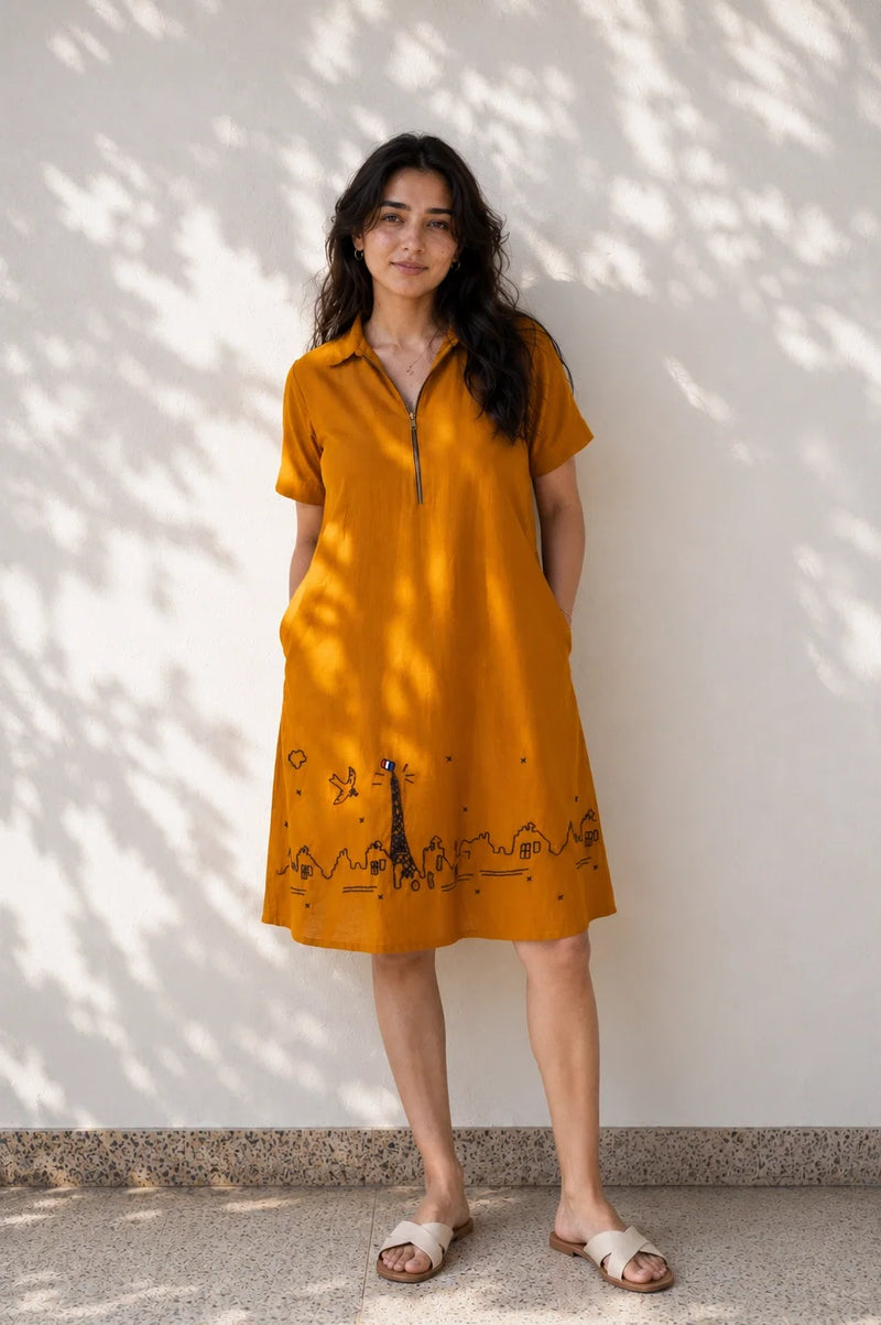 Burnt Orange Embroidered Dress