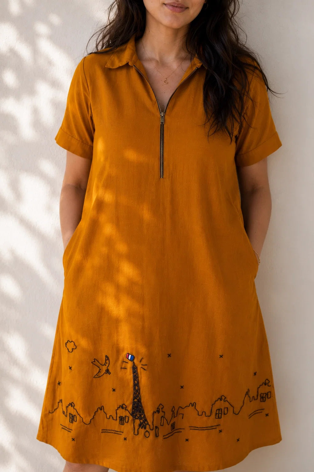 Burnt Orange Embroidered Dress