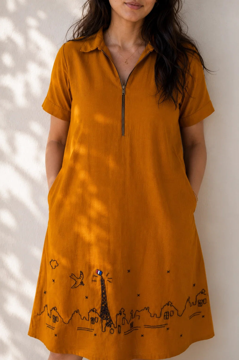 Burnt Orange Embroidered Dress