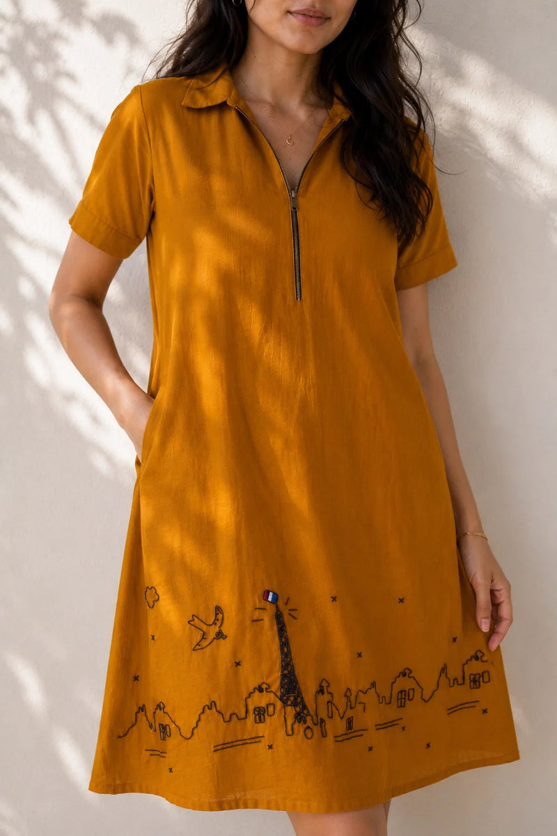 Burnt Orange Embroidered Dress