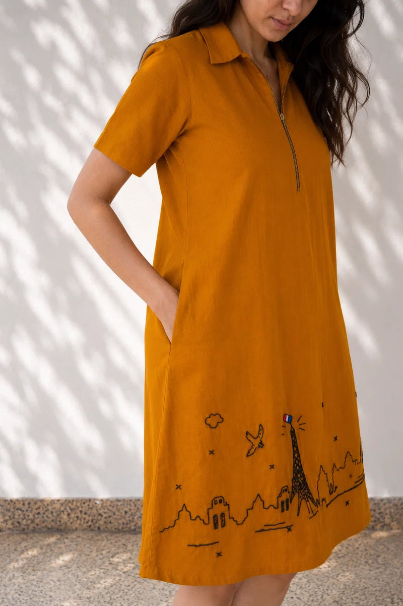 Burnt Orange Embroidered Dress