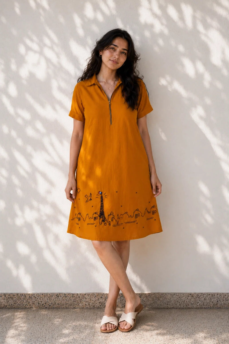 Burnt Orange Embroidered Dress