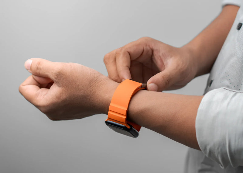 Buy Orange Silicone deployment clasp Apple Watch straps online India designed for Apple Watch Ultra models
