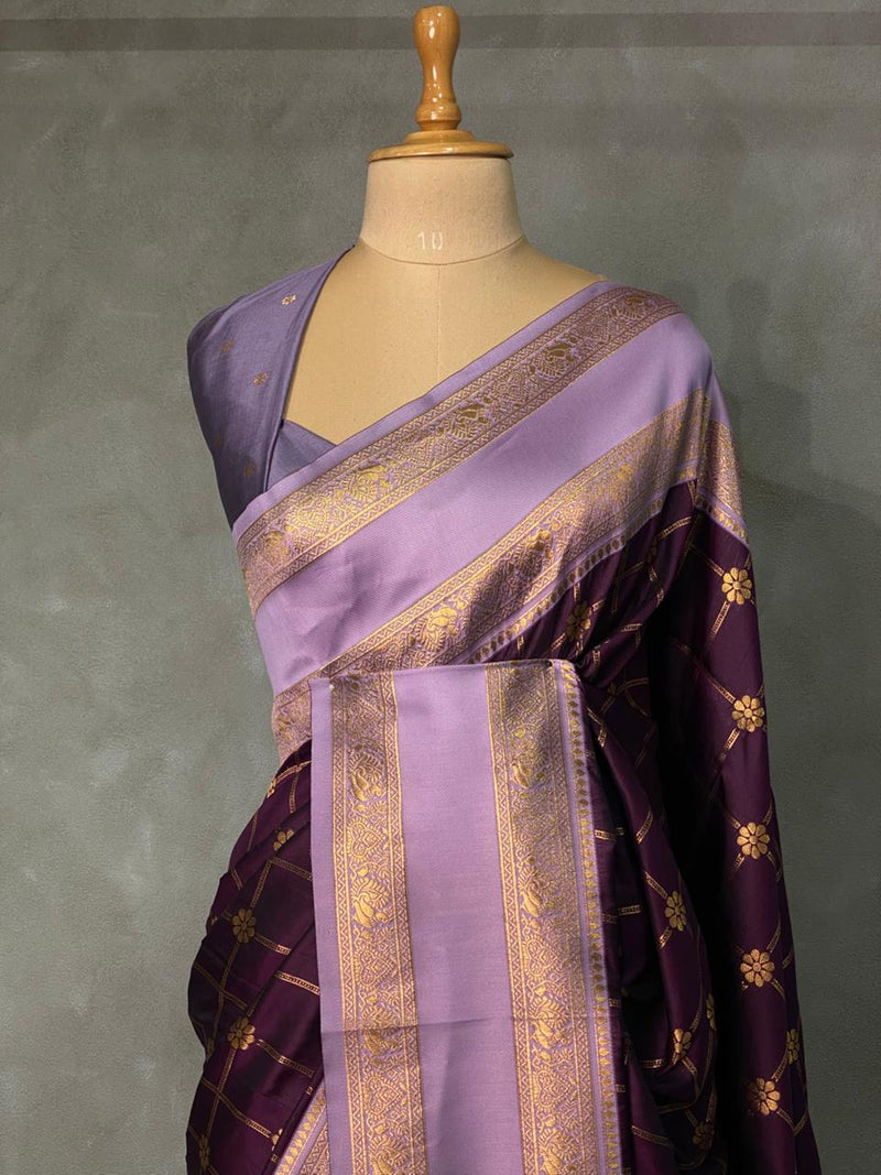 Deep Purple and Lavender Banarasi saree -BSP11